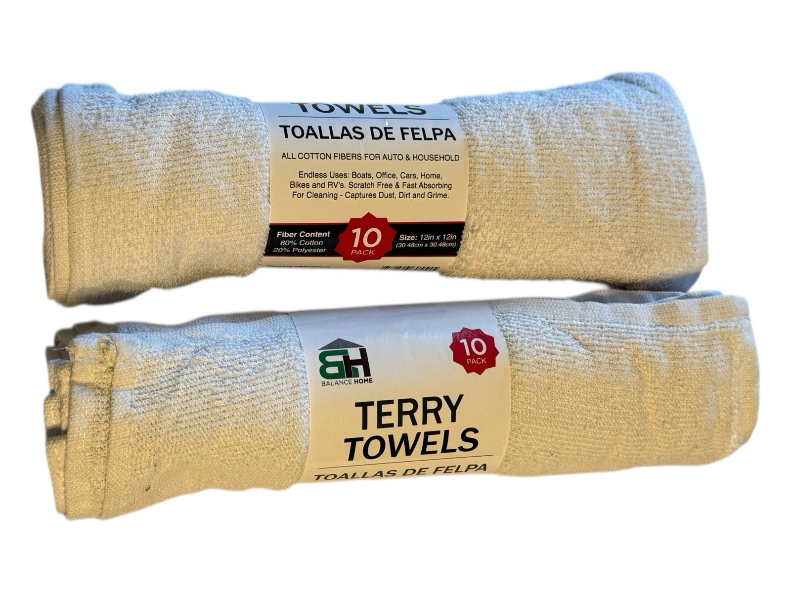 All Purpose 12″ x 12″ Terry Towels, 100% Cotton, 20 pcs (2 x 10 Packs) White