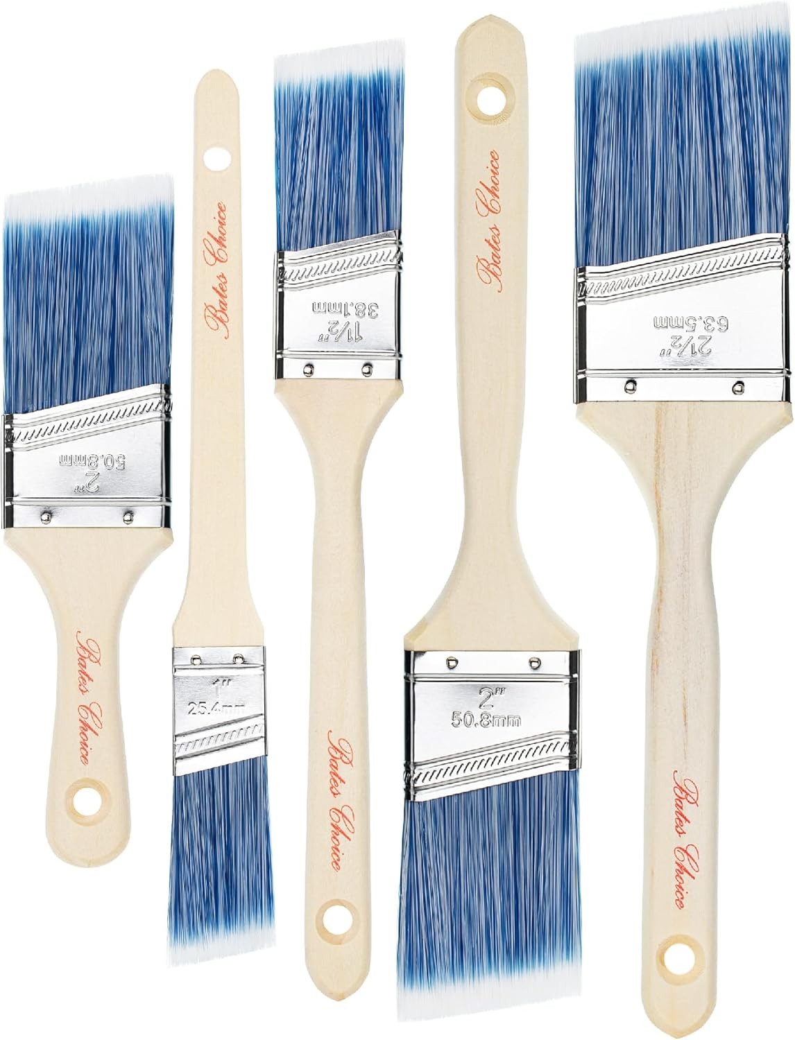 Bates Paint Brush Set – 5 Angled Brushes, 1″, “1.5”, “2”, “2.5” – Treated Wood