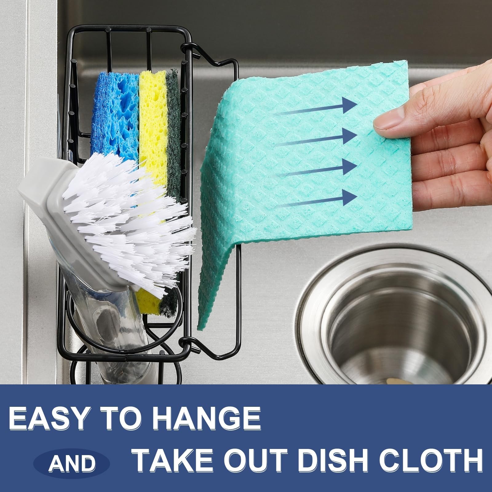 3-In-1 Sponge Holder for Kitchen Sink, 2 Type Suspension Options (Suction Cup…