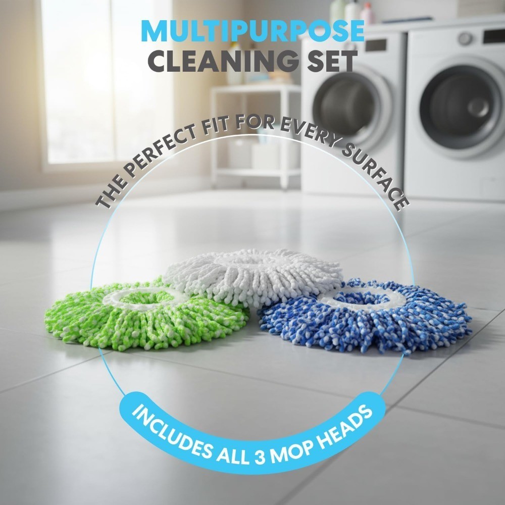 Spin Mop with 3 Microfiber Mop Heads, Floor Cleaning System, Red and Gray, Red