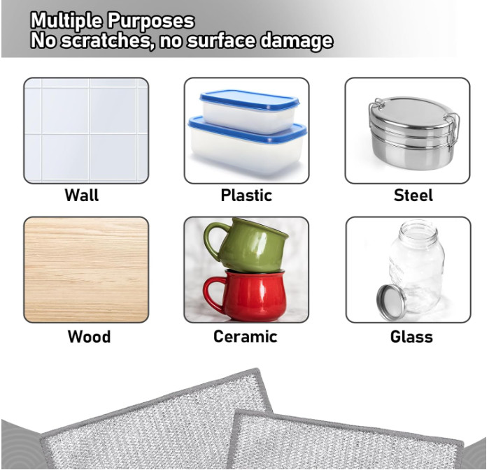 8PCS Non Scratch Wire Dishwashing Cloth Steel Wool Mesh Cleaning Rags Kitchen