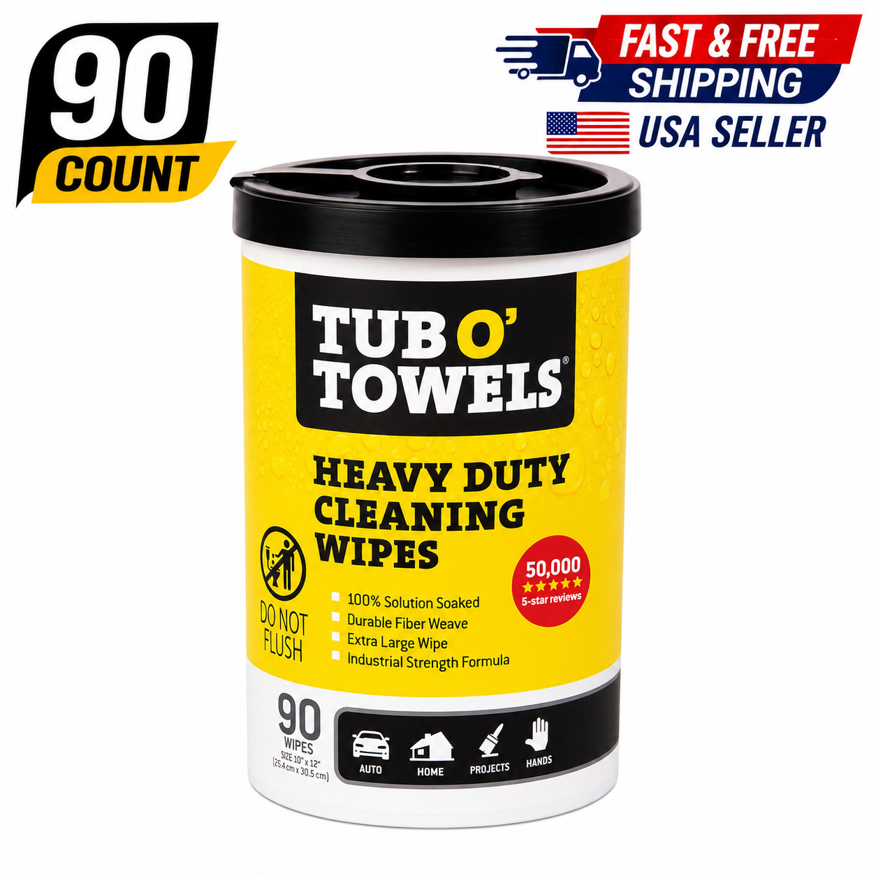 Tub O Towels Heavy Duty Cleaning Wipes 90 Count XL Multi Surface Grease Remover