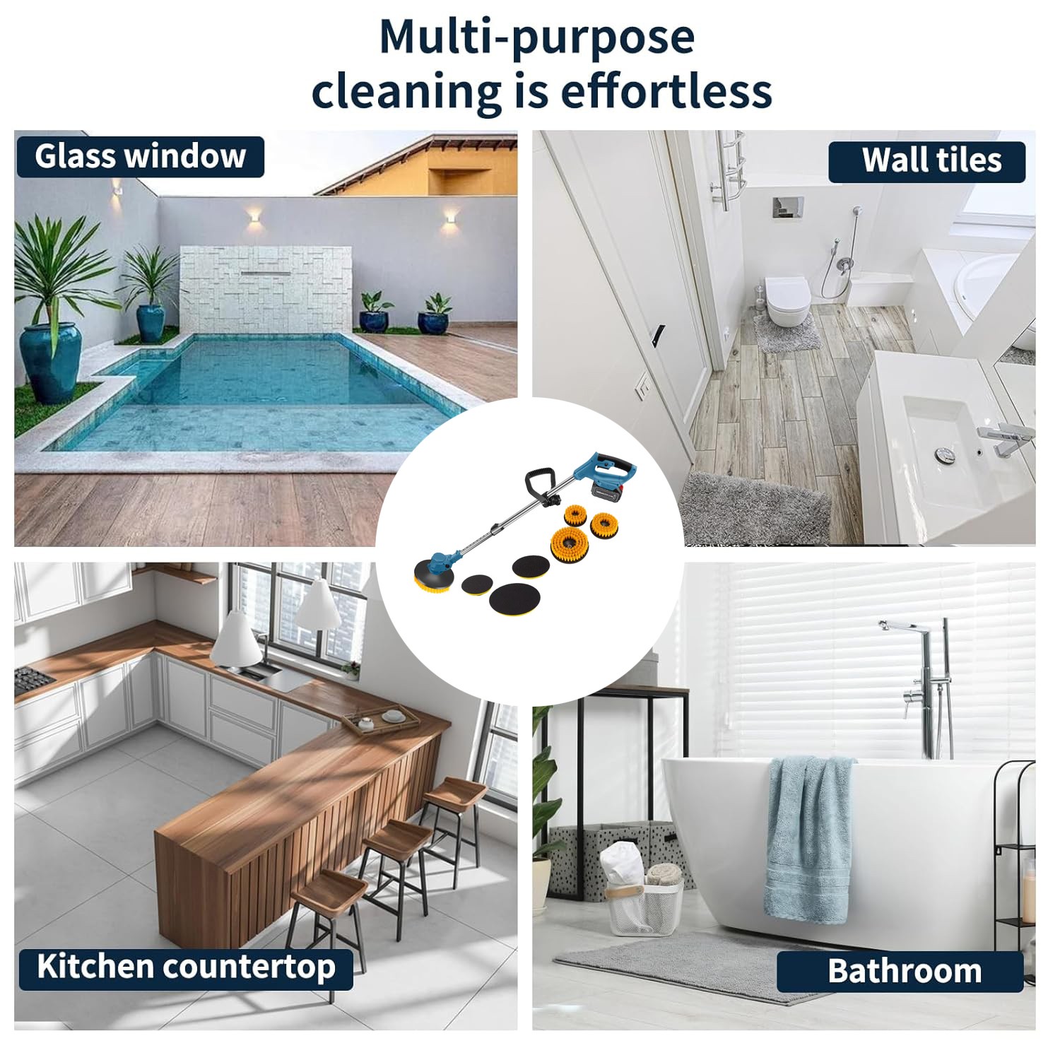 5000RPM Electric Spin Scrubber with Two Batteries Cordless Tile Floor Scrubber