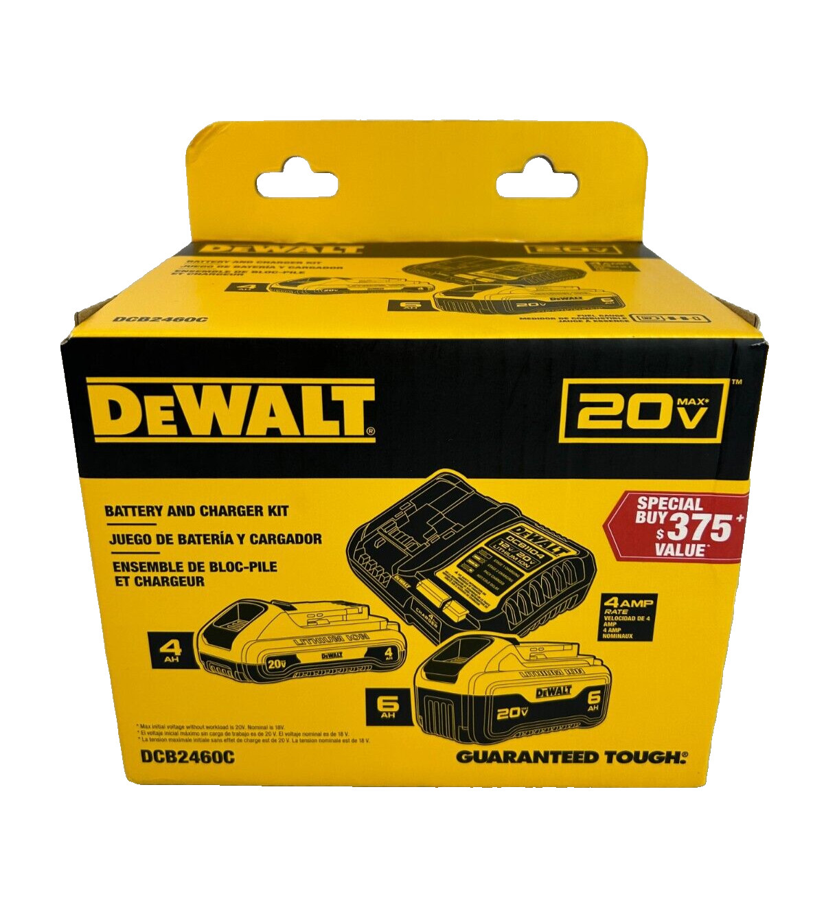 NEW Dewalt 20V MAX Lithium-Ion 6.0Ah & 4.0Ah Battery + Charger Kit DCB2460C