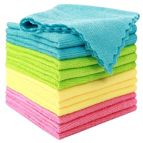 Microfiber Cleaning Cloth – Reusable Cleaning 12 Pack Green/Blue/Yellow/Pink