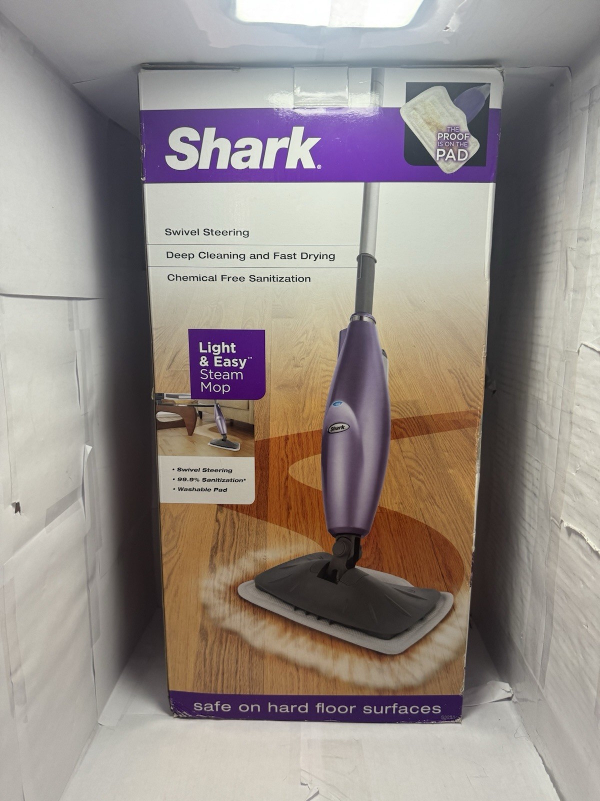 Shark Light & Easy Steam Mop Swivel Steering Purple Open Box New