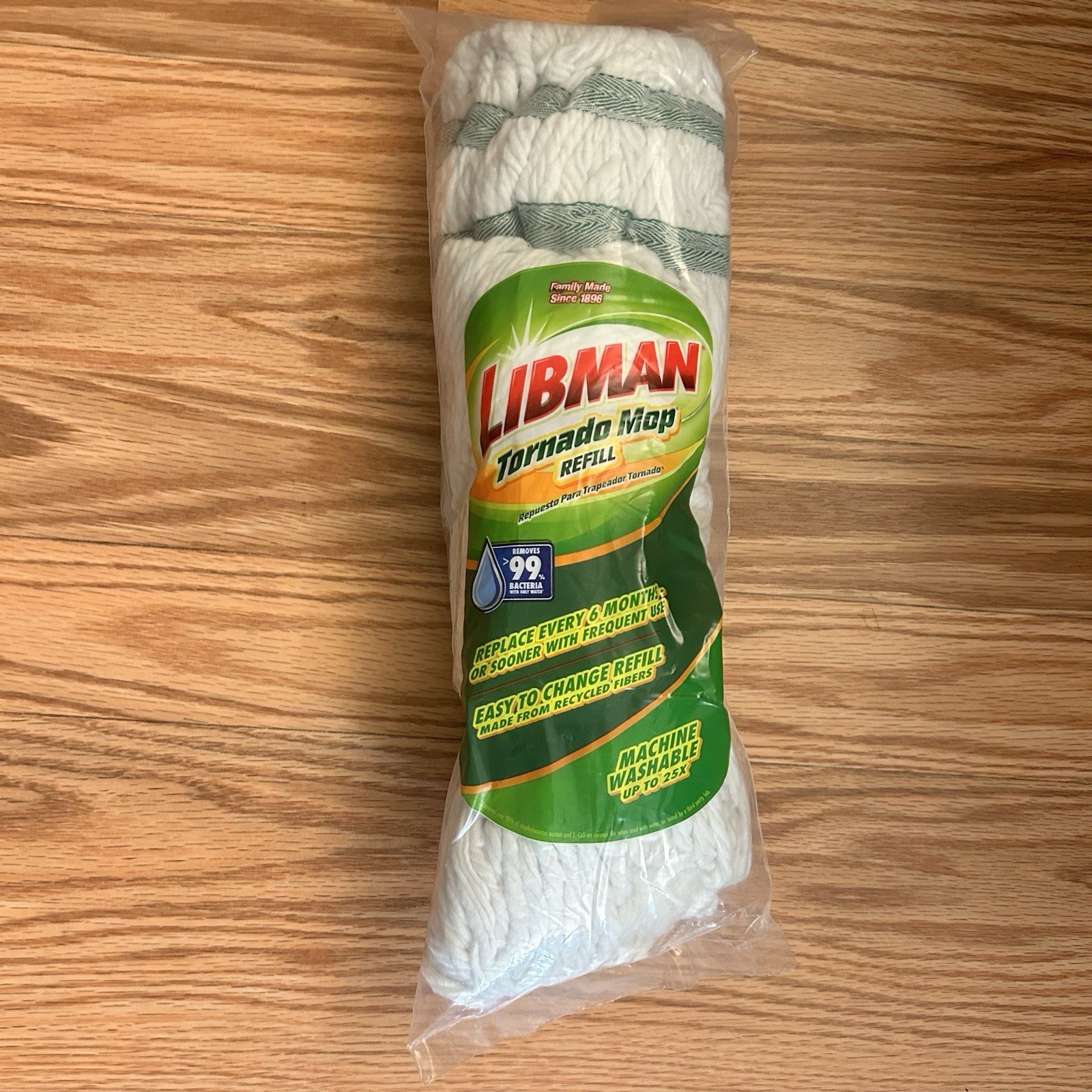 Libman Tornado Mop Refill White Cotton Blend Attachment Style Snap-On