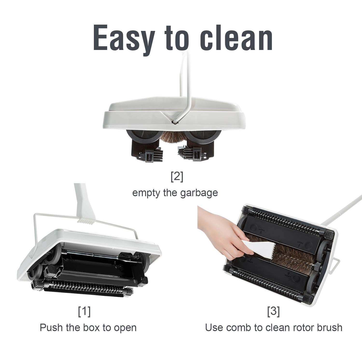 JEHONN Carpet Floor Sweeper with Horsehair, Non Electric Manual Sweeping, Rotor