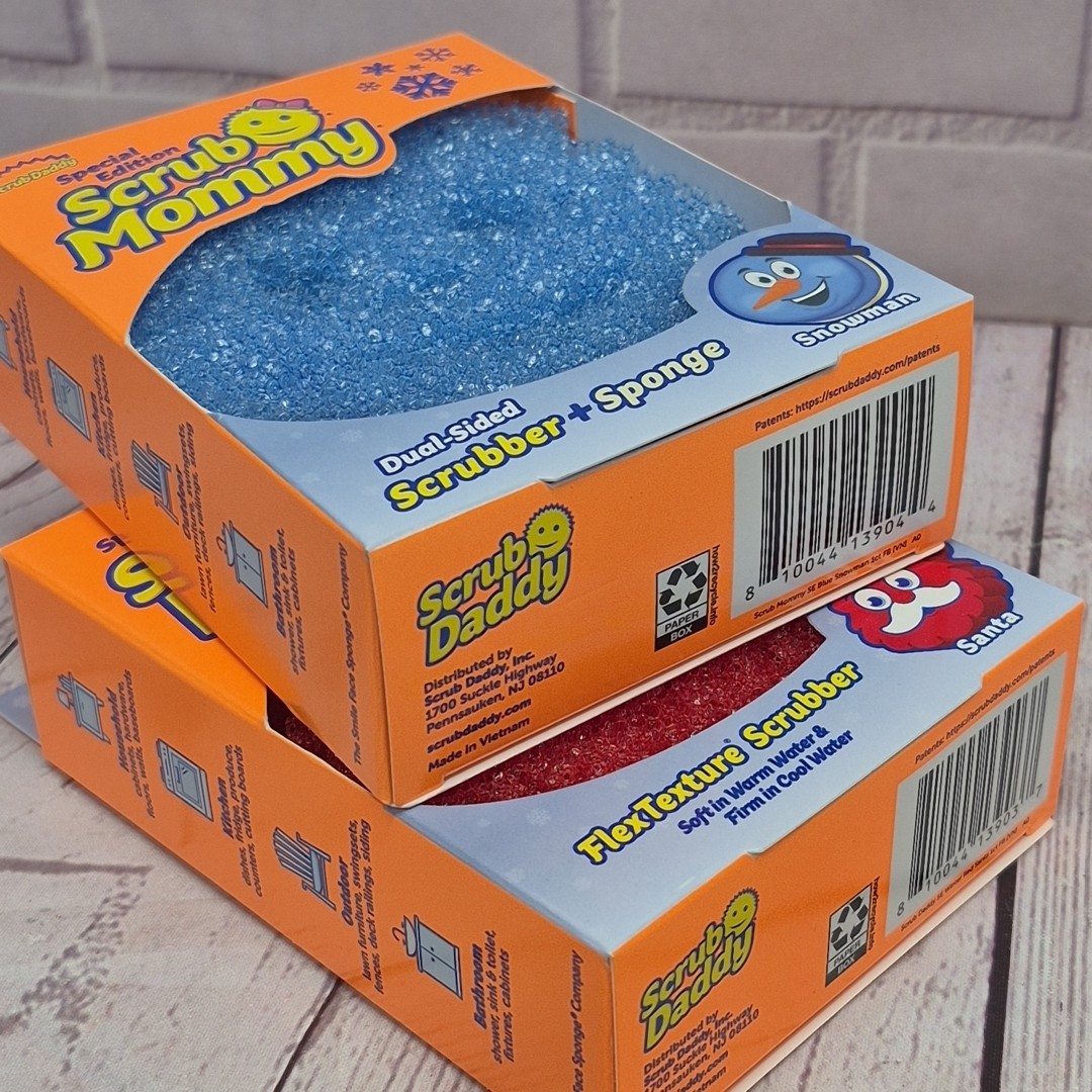 2pc Set Scrub Daddy Special Edition Santa and Snowman Scrubber & Sponge, New
