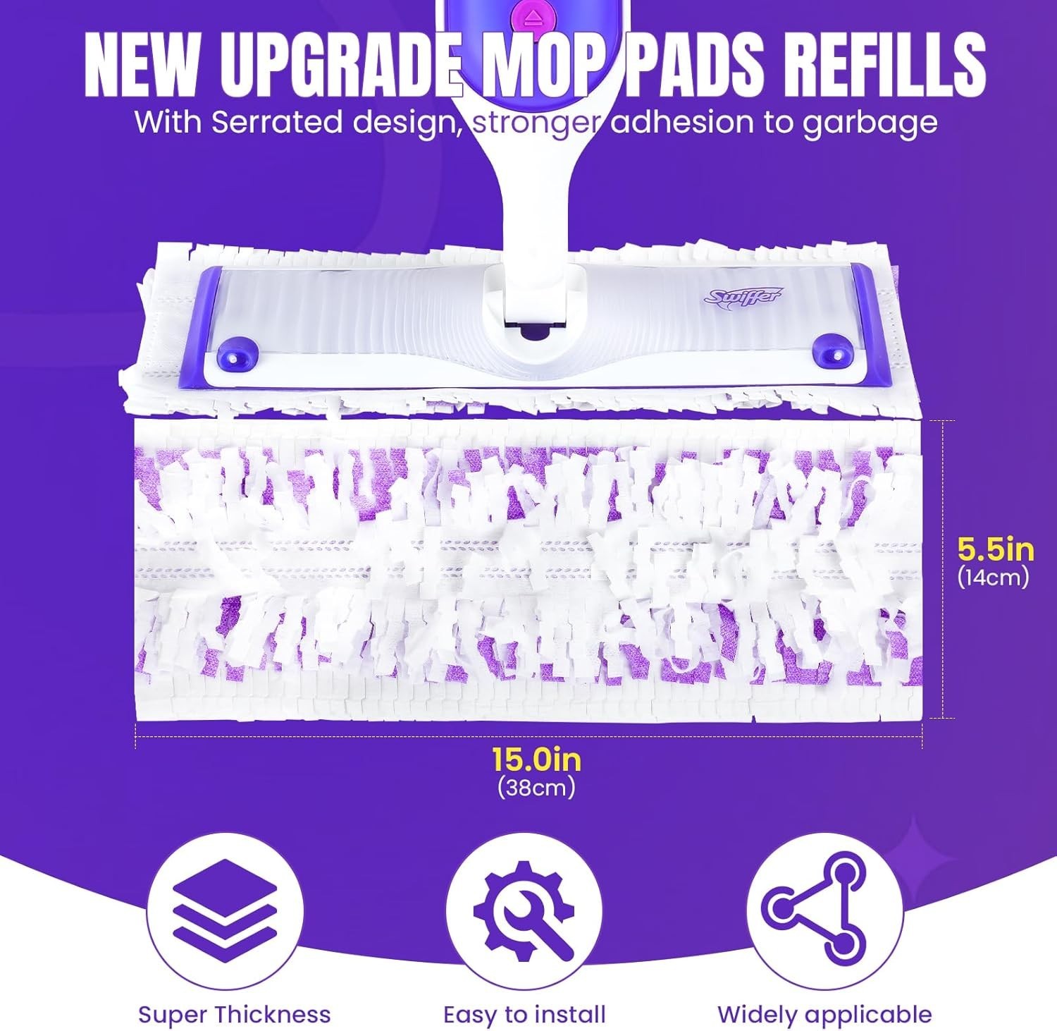 60 Pcs Power Mop Pads for Swiffer PowerMop 500+ Strips Multi-Surface Refill Pad