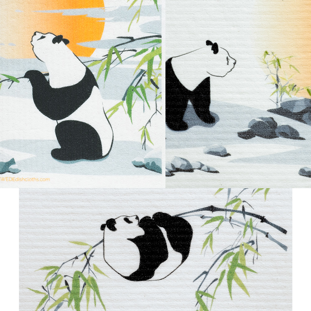 Swedish Dish cloth Set of 3 each Swedish Dishcloths Mixed Panda Design