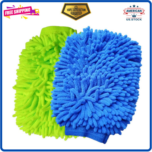 2 Pack Car Wash Mitt Microfiber Chenille Car Wash Mitt Scratch Free for Cars
