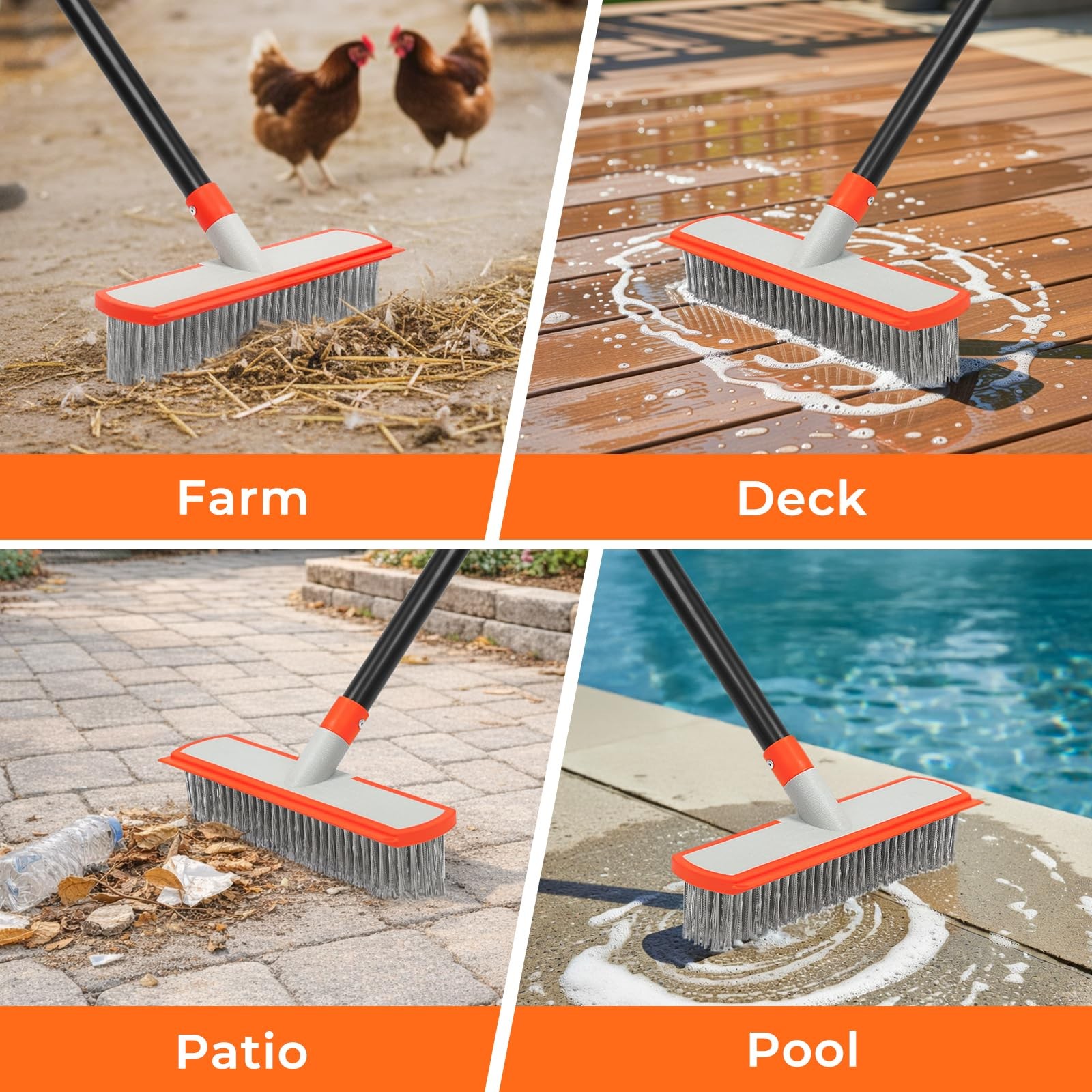 MAVRIZ Stainless Steel Concrete Brush with Long Handle – Heavy Duty Deck Brus.