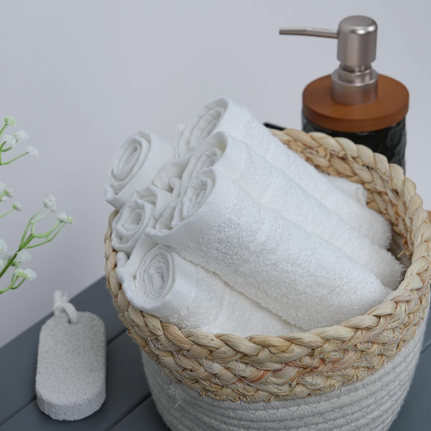 Pack of 60 Washcloths, 12 x 12 Inches, Lighter Weight, Quick to Dry, Super Soft