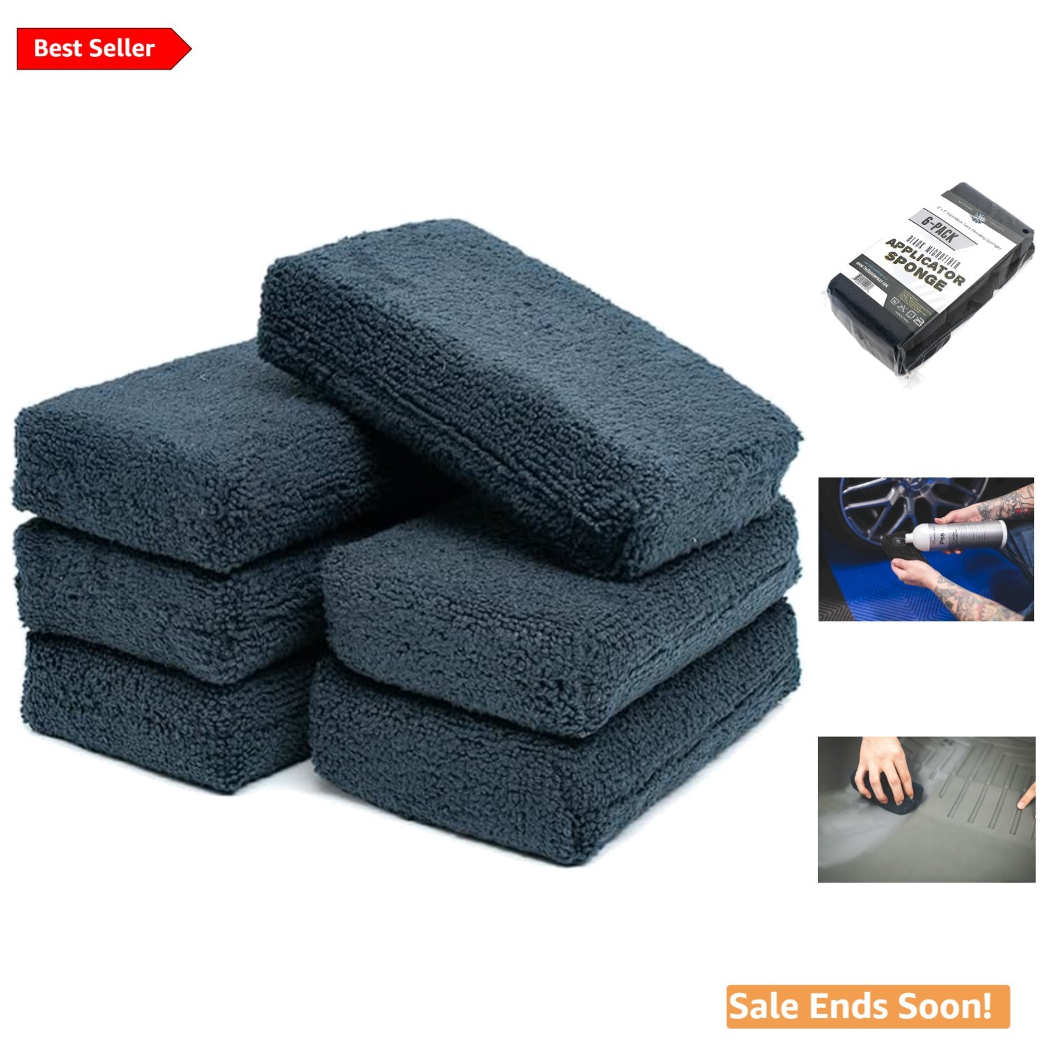 Microfiber Detailing Applicator Sponges 3×5 Inch Black Pack of 6 Durable Vers…