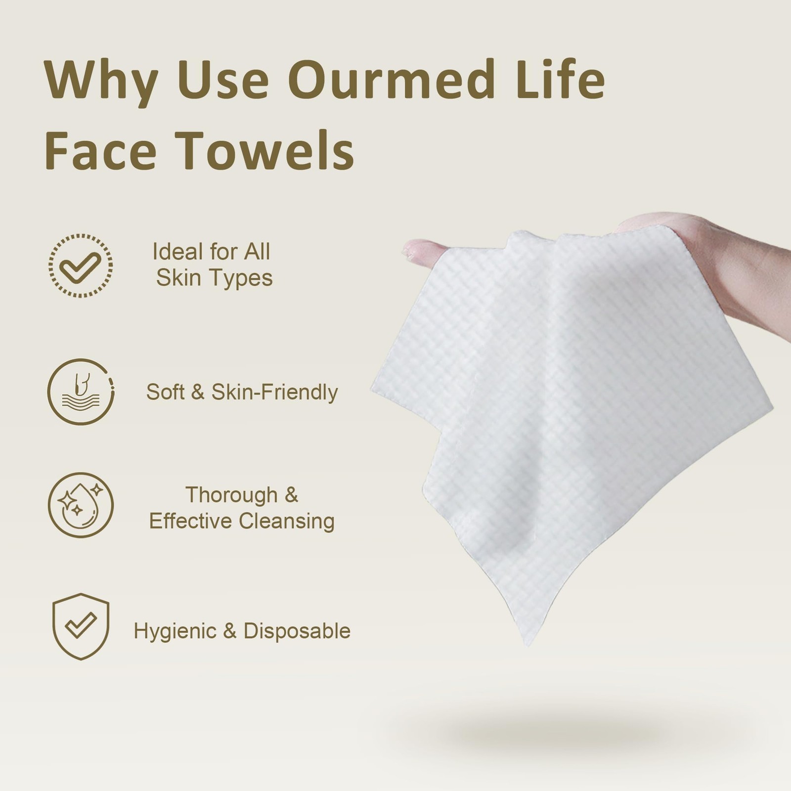 Ourmed Life Face Towels, Disposable Biodegradable Facial 50 Count (Pack of 1)