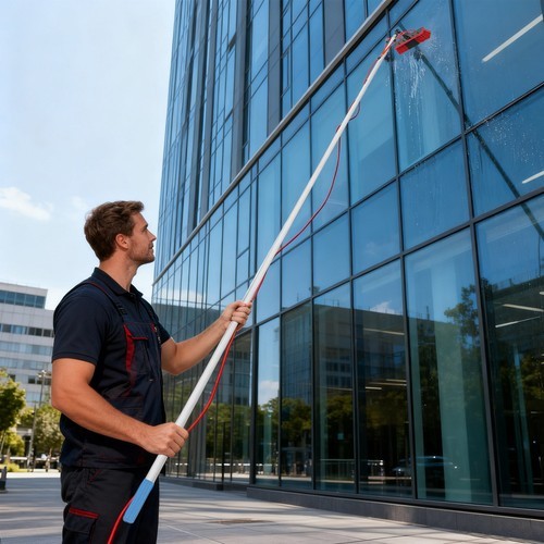Solar Panel Window Cleaning Tool Outdoor Cleaning Brush & Pole Cleaning Kit