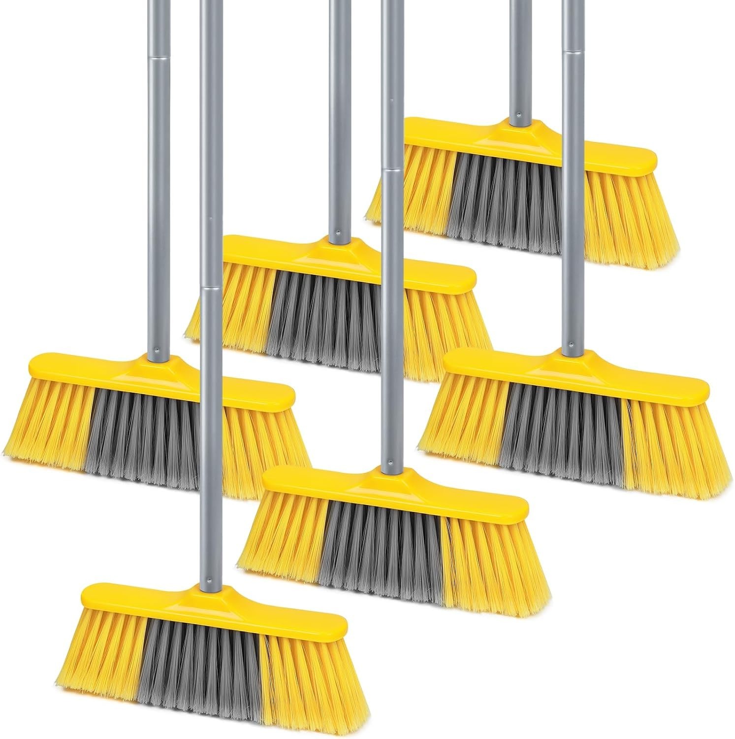 Heavy Duty Soft Bristle Brooms 6-Pack, 55″ Long for Effortless Floor Cleaning