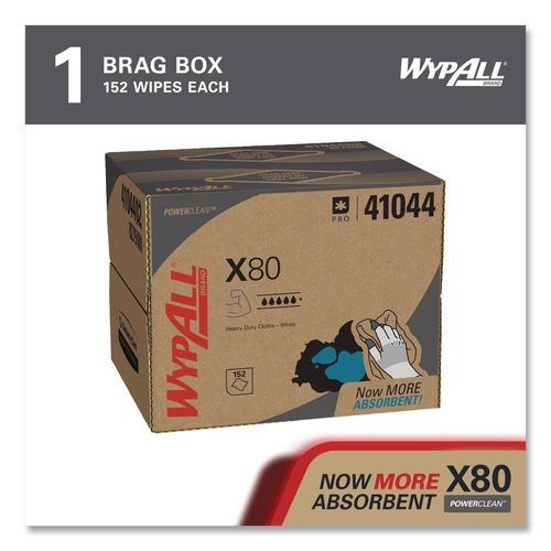 WypAll Power Clean X80 Cloths, HYDROKNIT, BRAG Box, 11.1×16.8, White, 152/Carton