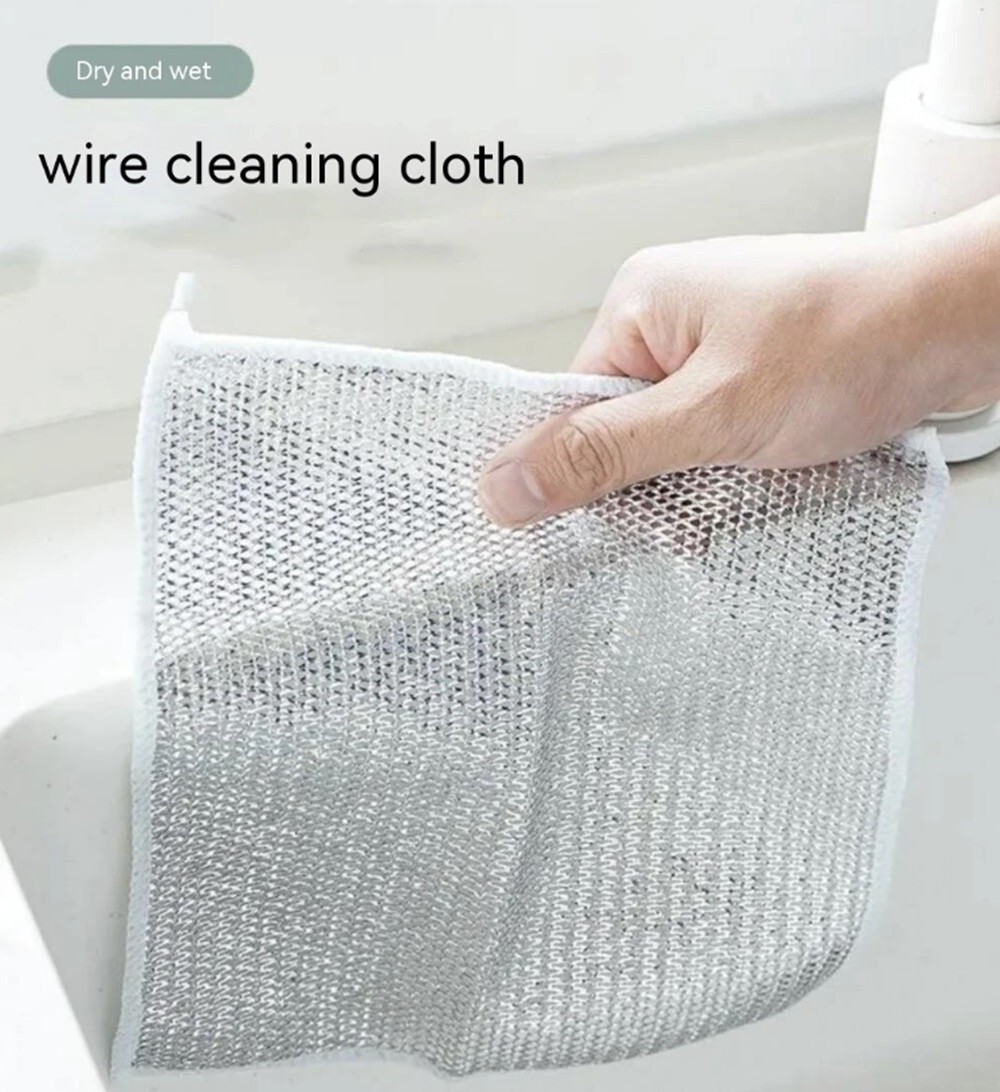 5 Pcs Multipurpose Wire Dishwashing Rags – Wet & Dry Use, Durable Cleaning Rag