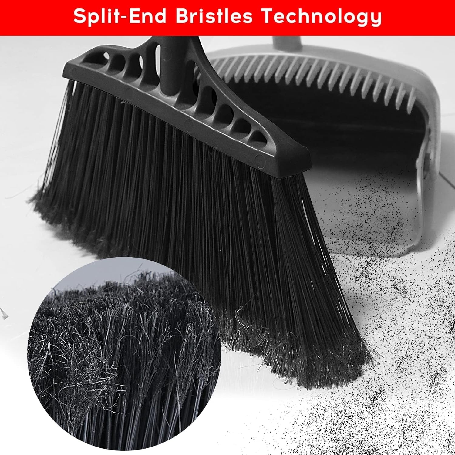Tiumso Outdoor Broom for Floor Cleaning, Heavy Long Handle Broom, All Black