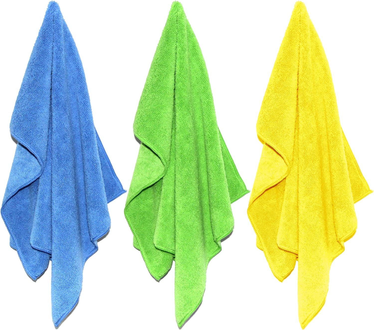 POLYTE Microfiber Cleaning Towel (16×24 16×24 in, 18 Pack, Blue,green,yellow