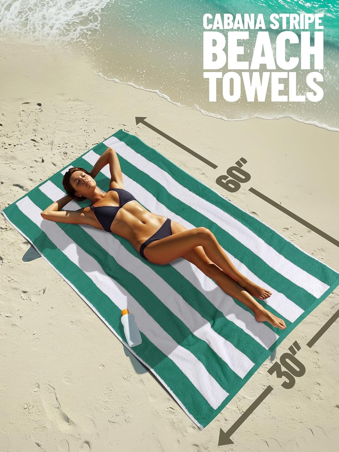 Pack of 4 Cabana Beach Towels, Oversized 30 x 60 Inches Cotton Beach Towel Set,