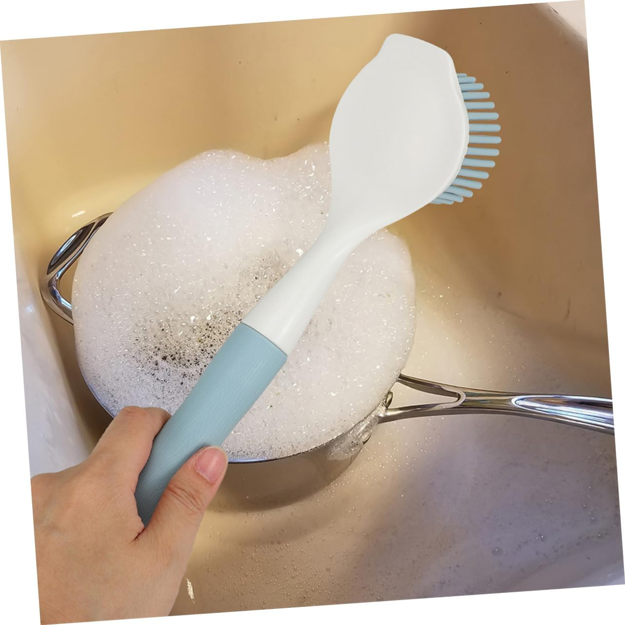 2Pcs Kitchen Brush Non-Stick Silicone Dish Scrubber with Long Handle Durable Pot