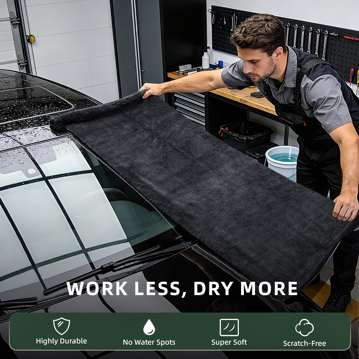 24″ x 36″ Twisted-Loop Car Drying Towel, 1500GSM Microfiber Cleaning Cloth fo…