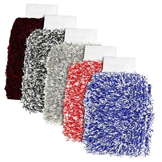 5 Pcs Microfiber Car Wash Mitt Absorbent Blue, Black, Red, White, Grey