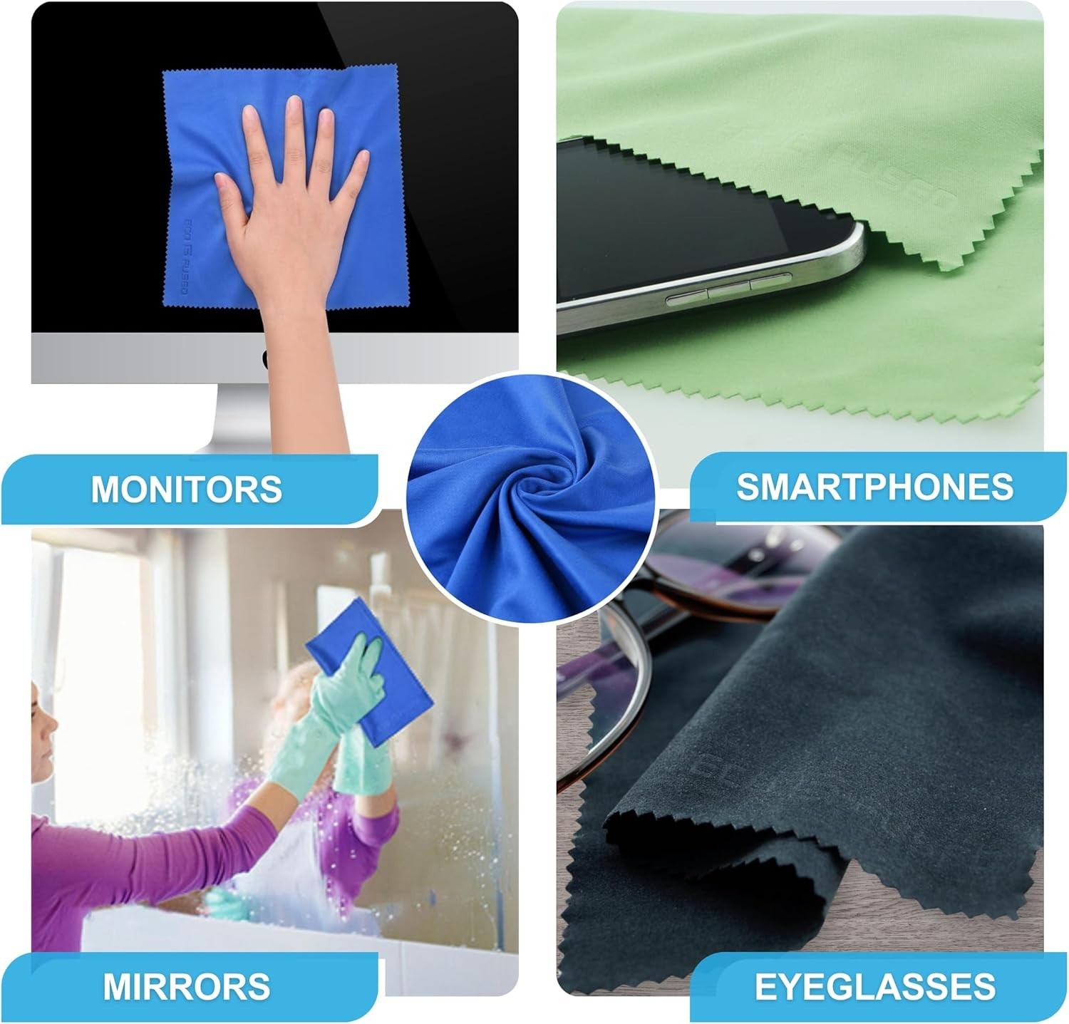 Durable 8×8 Microfiber Cleaning Cloths – 5 Pack Eyeglass and Lens Wipes