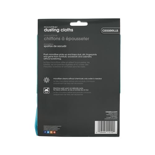 Casabella Microfiber Dusting Cloths Pack of 2 Blue 12×14 Inch Durable Machine…