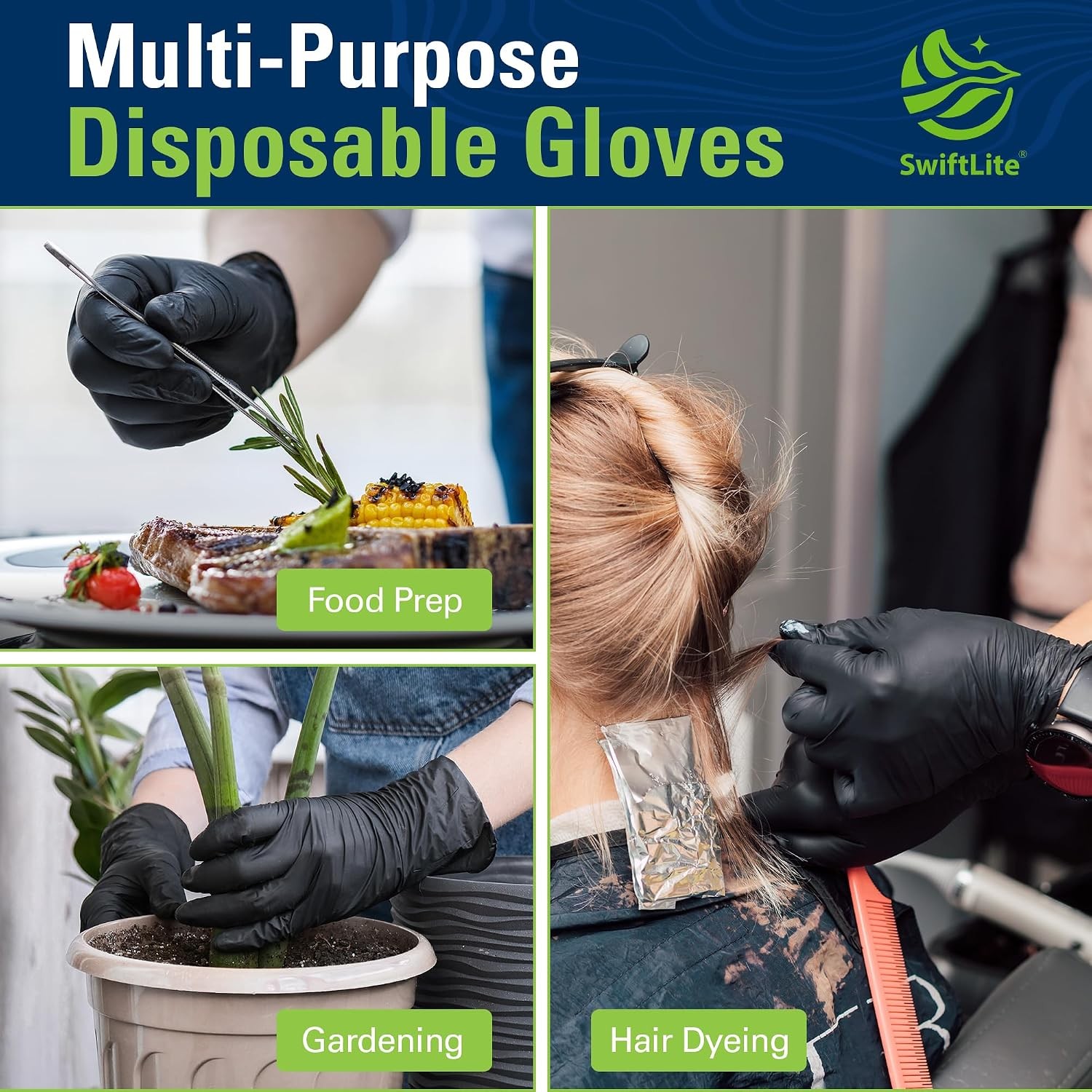 Black Nitrile Gloves, Food Safe Disposable Gloves Latex Free, Rubber Gloves