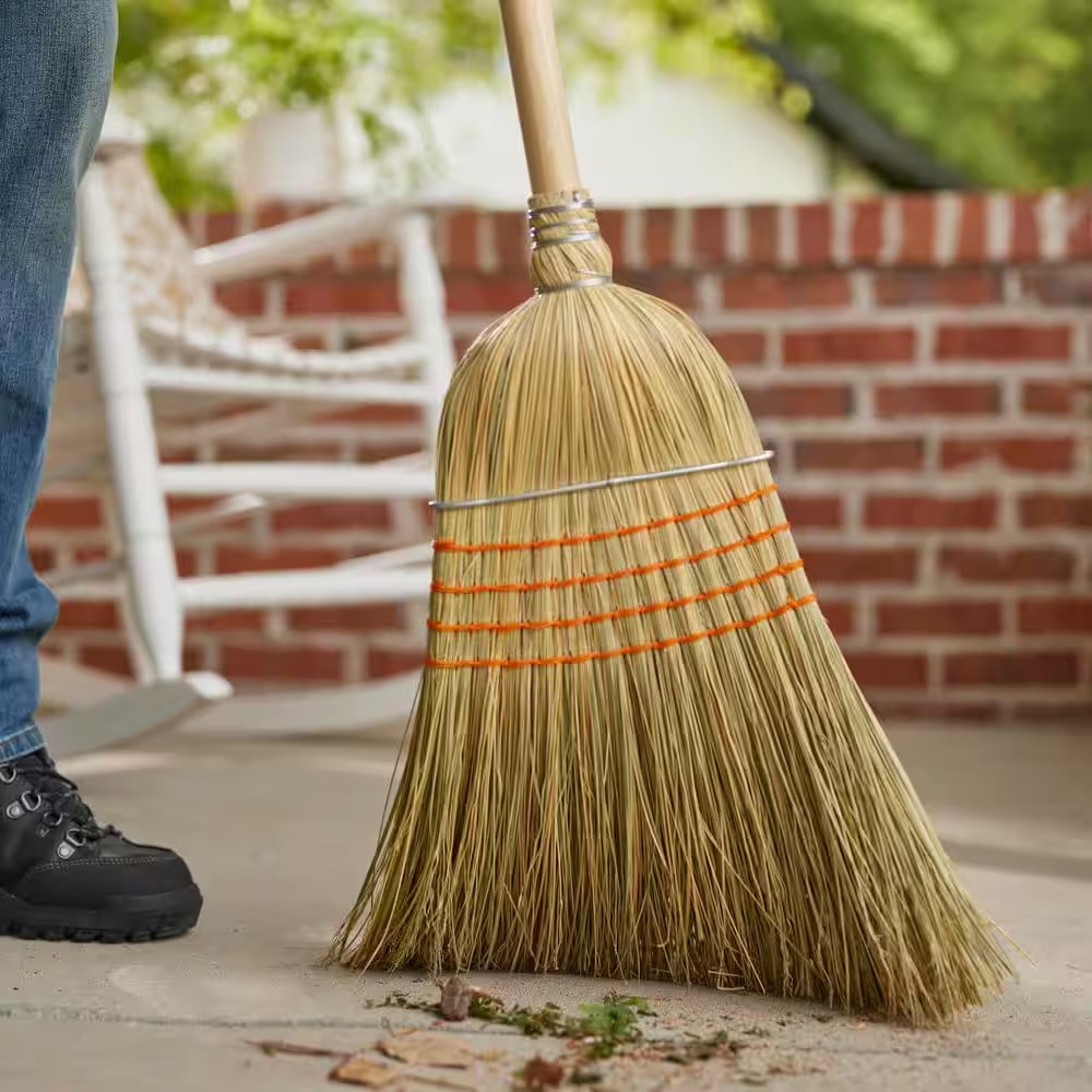 Giant Commercial Corn Broom 15 Inch Sweeping Width Heavy Duty Use Straw Cleaning