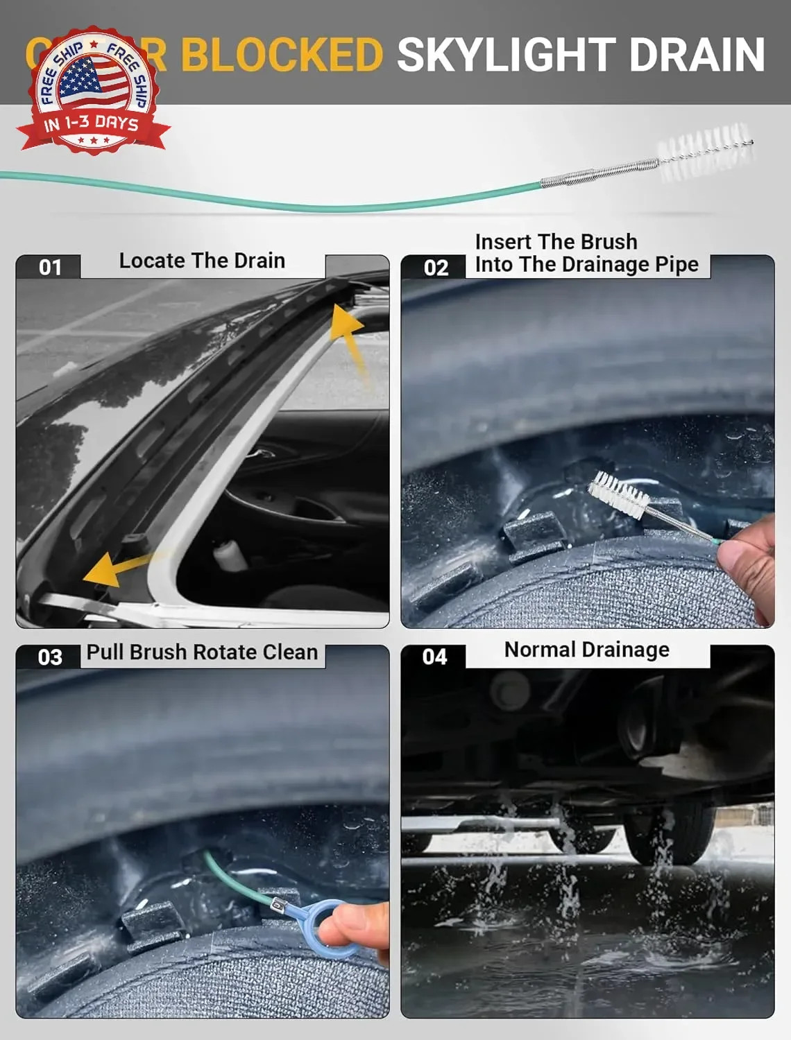 Upgraded Auto Sunroof Drain Cleaning Tool, 78 Inch Flexible Drain Brush Long Pip