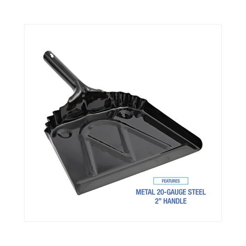 Boardwalk Metal Dust Pan, 12 x 14, 5″ Handle, 20-Gauge Steel, Black, 4/Pack