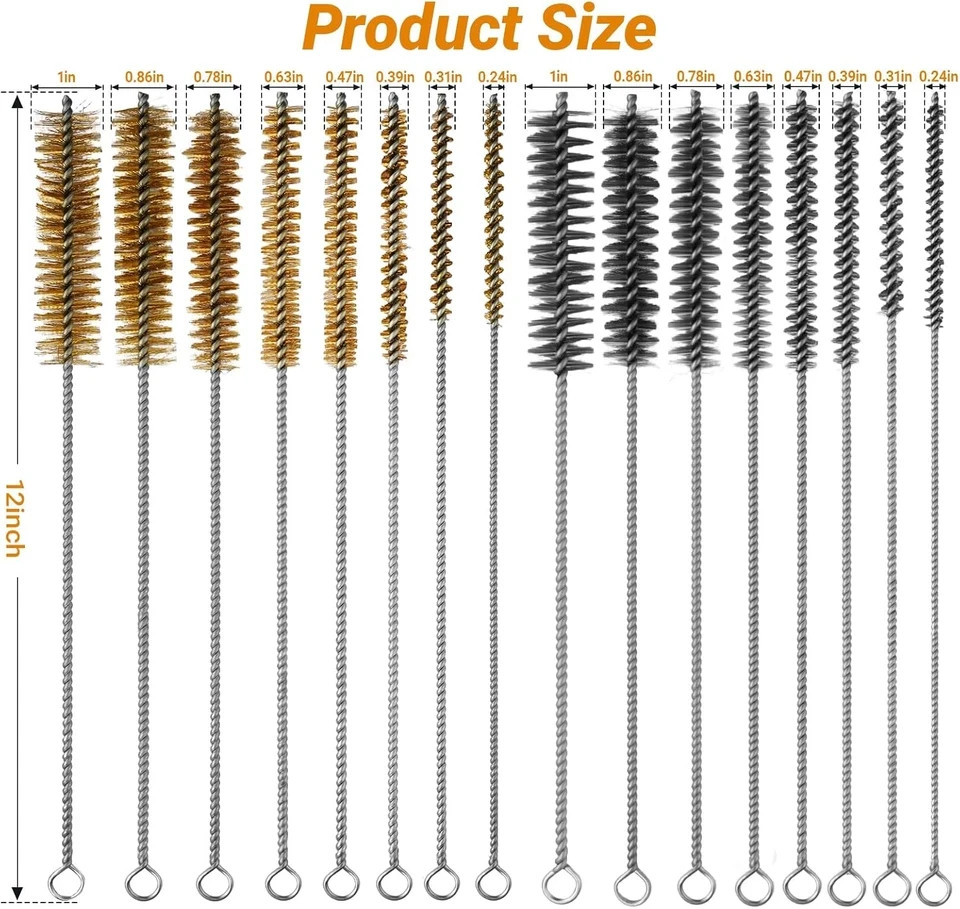 16Pcs Tube Cleaning Brush,Brass Stainless Steel Engine Cleaning Brushes,12 Inch