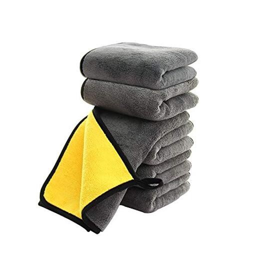 Ultrasoft, Large, Thick and Quick Drying Car 6Pack – 16×16 Inches – Grey-Yellow