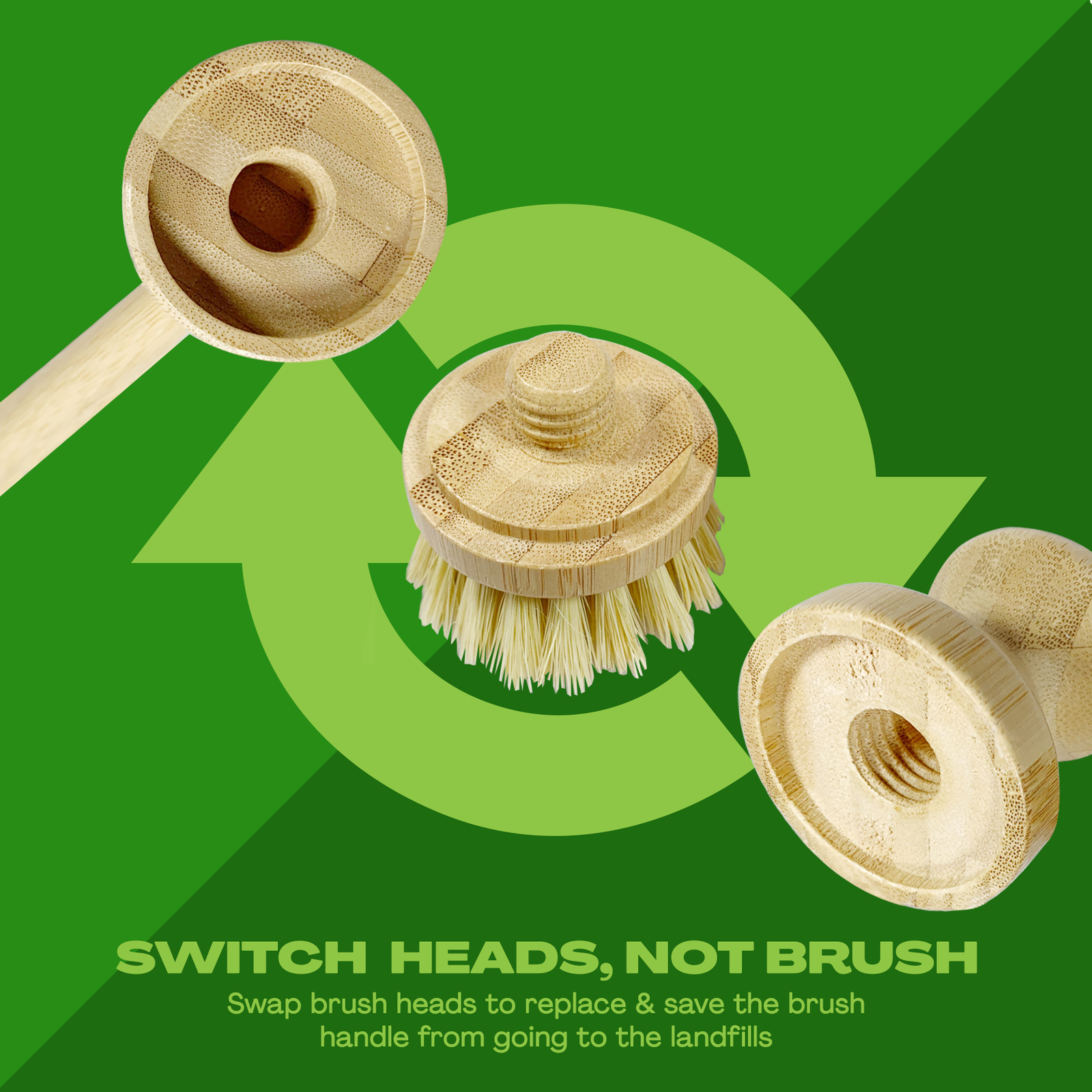 JuneLily Eco Friendly Natural Dish Brush Heads Sisal & Coconut for Dishwashing
