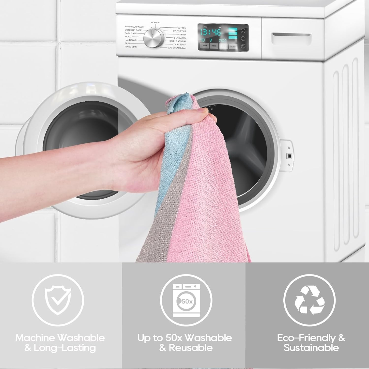 Microfiber Cleaning Cloth Roll 45 Pack, 12 x12″ Washable Paper Towels, Tear Away
