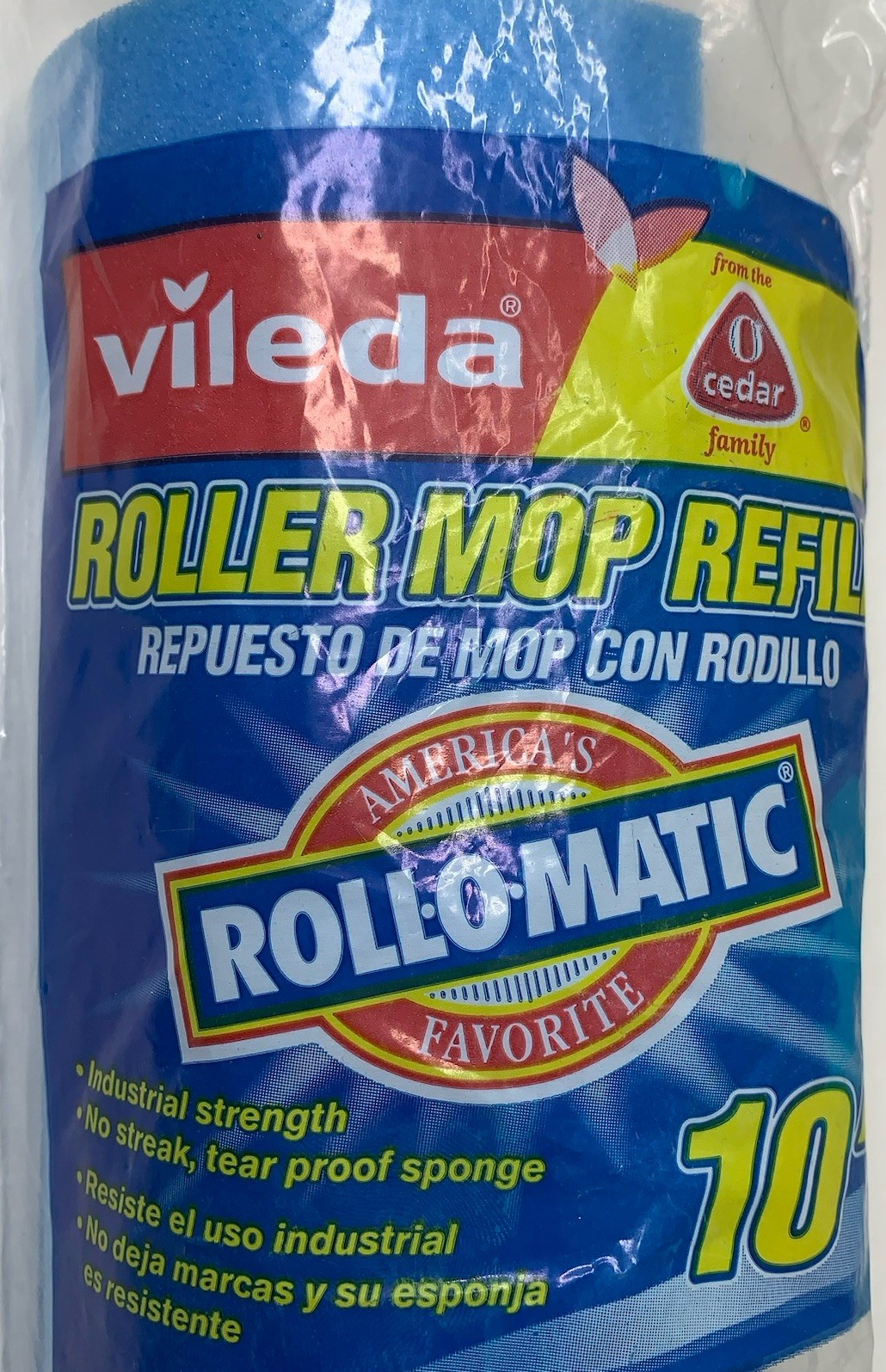 Vileda O Cedar Industrial No Streak 10″ Roll-O-Matic Roller Mop Refill Blue
