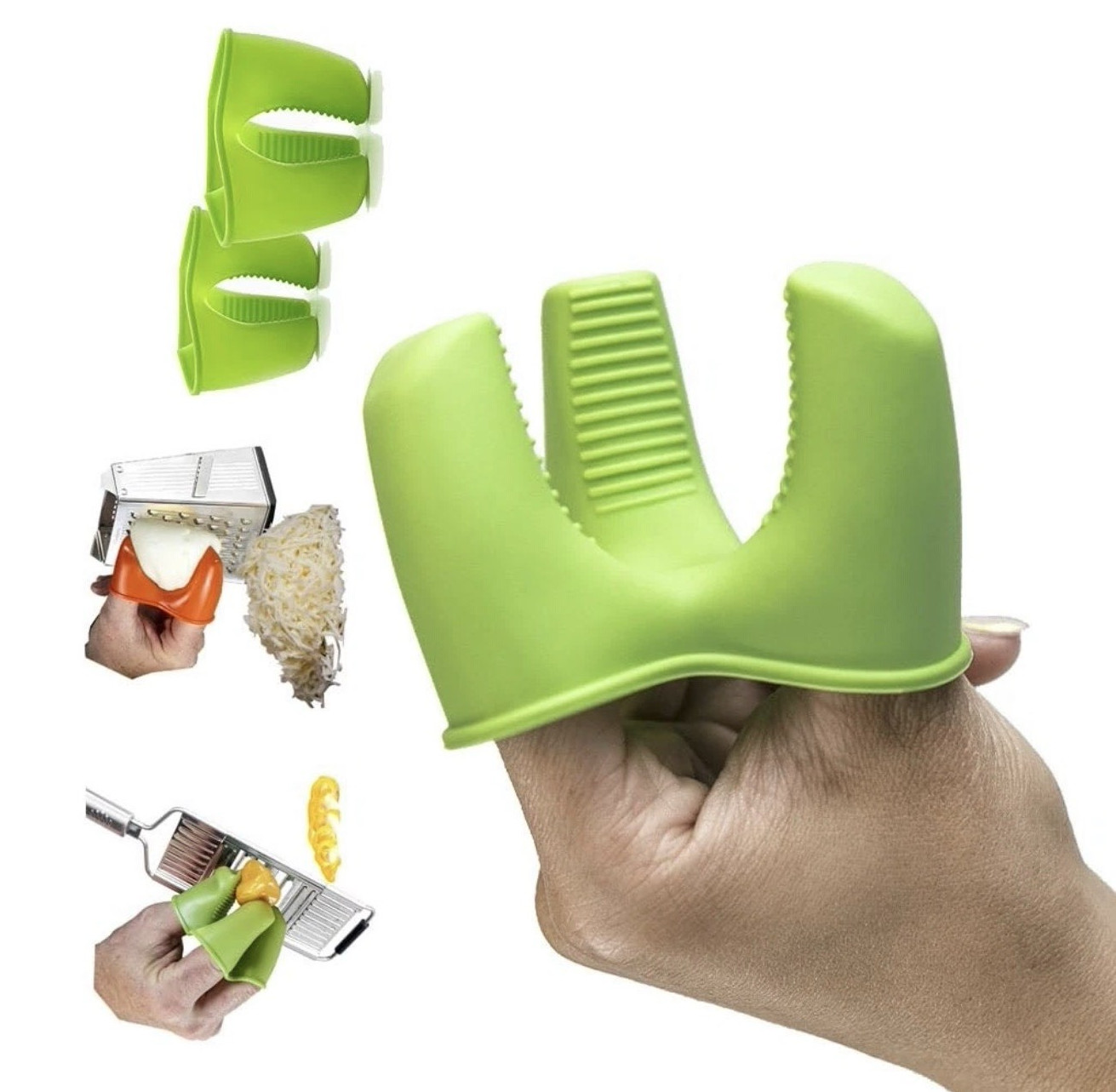 Silicone Finger Grip Cleaning Gloves Food Service One Size Green Orange Blue