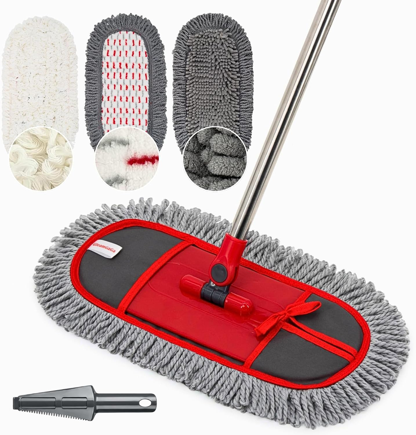 Dust Mop for Floor Cleaning with 3 Washable Pads, 14.4” × 5.1” Flat Mop Head, 62