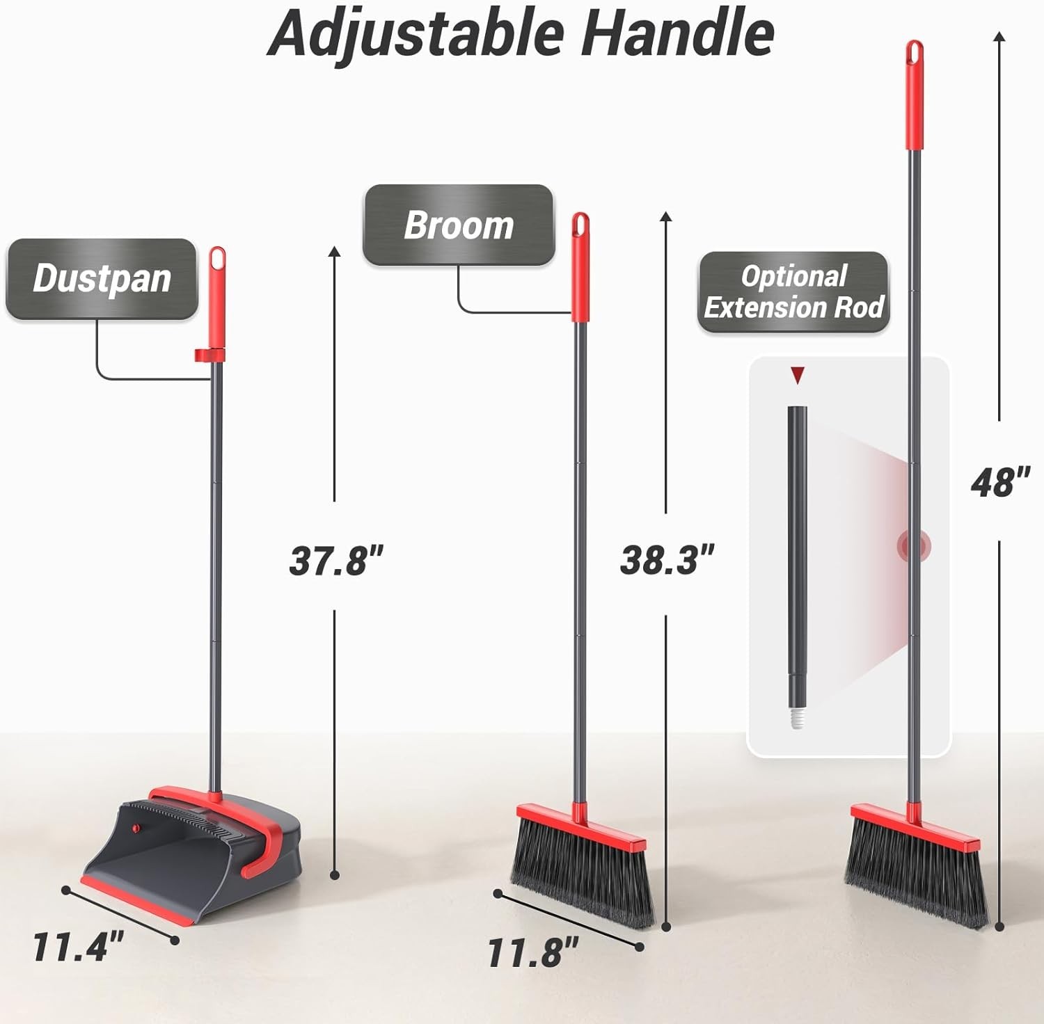 Broom with Dustpan Combo Set, Long Handle Upright Standing Self-Cleaning Broo…