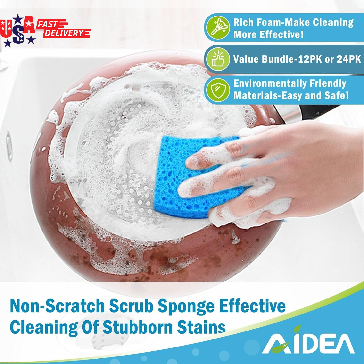 Non Scratch Scrub Sponge, 24Count, Sponges for Dishes, Sponges Kitchen, Cleaning