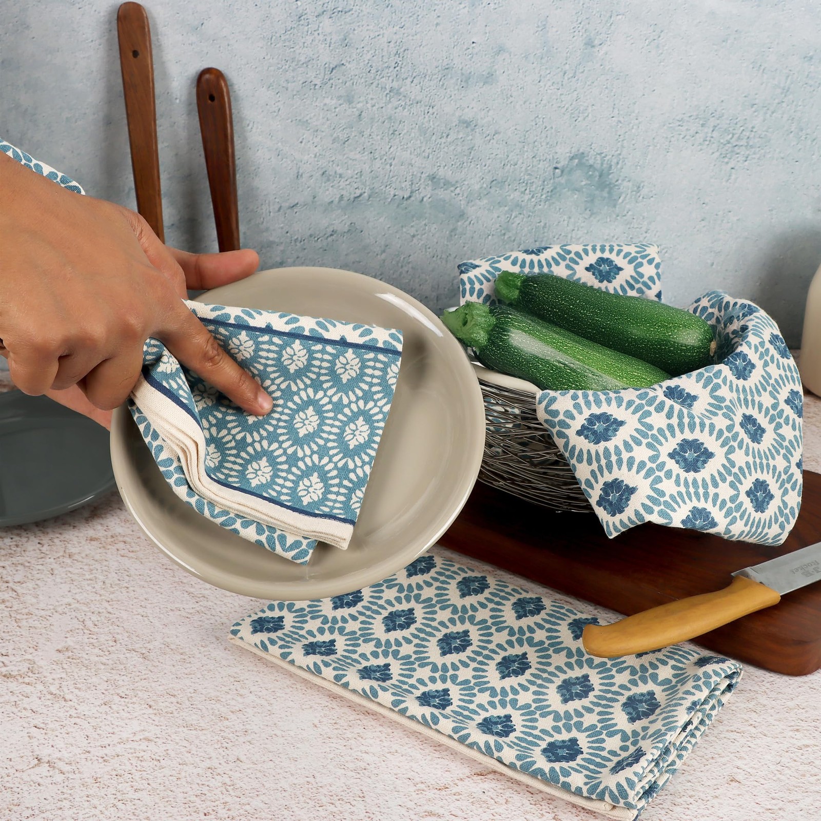 6 PCS Moroccan Beauty 100% Cotton Kitchen Tea Towels 20×30 Inch Soft