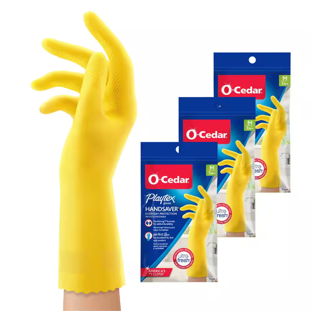 Playtex Handsaver Medium Yellow Latex/Neoprene/Nitrile Gloves (3-Pairs)
