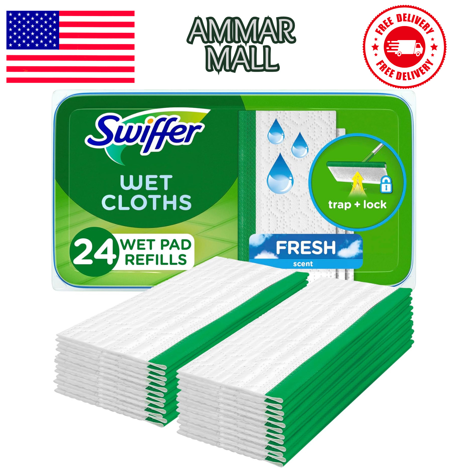 New Pack Of 24 Count Swiffer Sweeper Wet Mopping Cloths Fresh Scent Fast Ship