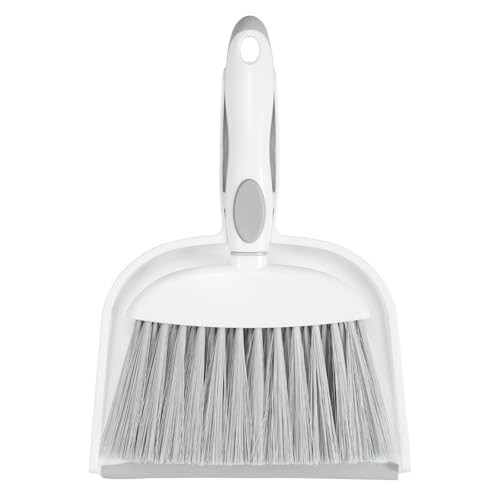 Small Dust Pan and Brush Set, Mini Broom and Dustpan Set Small Grey & White