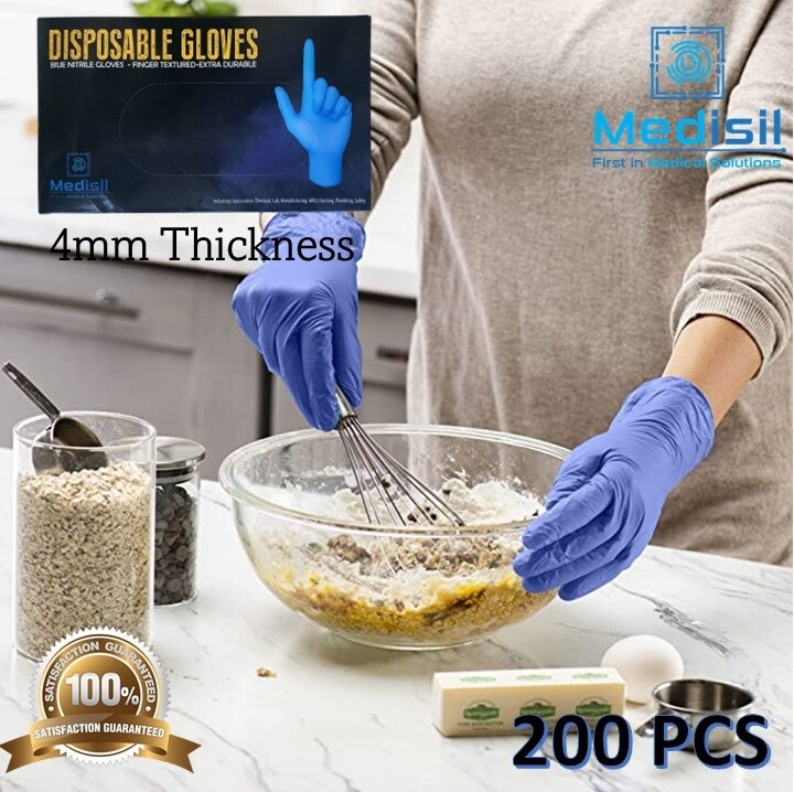 MediSil Disposable Nitrile Gloves 4mm Thickness Powder Free & Latex Free 200pack